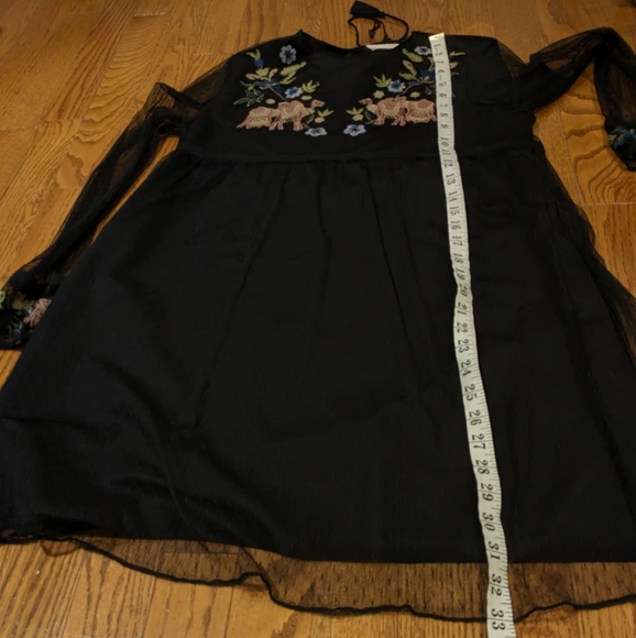 ZARA Plumetis Floral Camel Embroidered Black Mesh Mini Dress size M - Picture 9 of 12